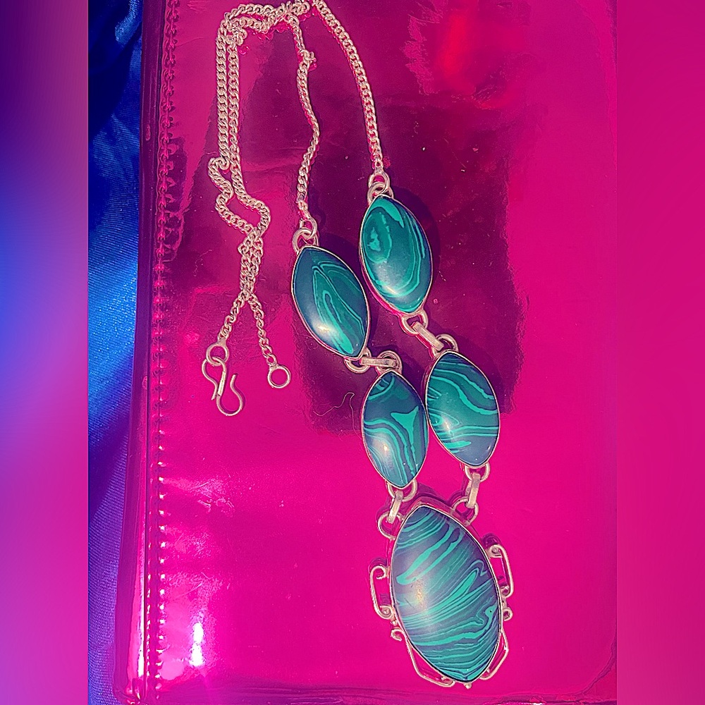 Malachite necklace sterling silver large stones India choker bib style